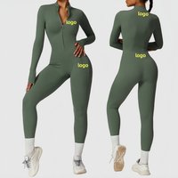 Custom Logo Long Sleeves Half-Zip Fitness Yoga Bodysuit Workout Shapewear Active Stretch Gym Jumpsuit for Women