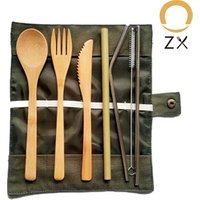 High Quality Eco Friendly Nature Knife Toothbrush Straw Brush Fork Chopstick Spoon Dinner Bamboo Cutlery Set With Bag