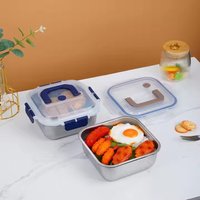 304 Stainless Steel Food Storage Container Bento Box Fresh-keeping Lunch Box with Silicone Sealed Plastic Lid