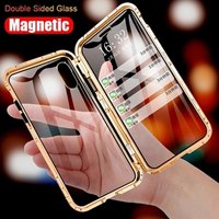 Luxury Shockproof 360 Full Cover Metal Double Glass Magnetic Absorption Phone Cover Case for iPhone 6 6s 7 8 Plus X XS XR XS Max