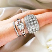 Wedding Couple Sets Micro Pave Zircon Moissanite Men Ring Flower Stacked Ring for Women Engagement Promised Couple Ring Jewelry