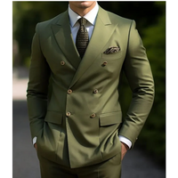 Men's Suits Double Breasted Peaked Lapel Wedding Groom Flat Casual Full Set Tailored Male Clothing Formal 2 Piece Jacket+Pants
