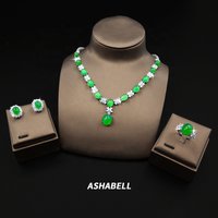 Natural Green Gems 925 Silver Necklace Ring Earrings Natural Emerald Gems Three-piece Jewelry Set for Women