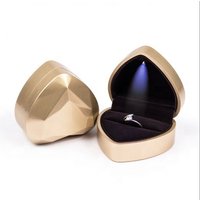 Luxury Golden Leather Paper Unique Heart Shape Led Light Jewelry Ring Box