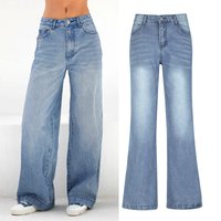 European and American Women's High Waisted Blue Loose Wide Leg Jeans