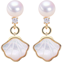 SHDIYAYUN Wholesale Real Natural Freshwater Pearl Earrings 18K Gold-plated Sea Shell Design