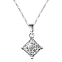 Simple Design 2-Carat Princess Cut Moissanite Necklace 925 Sterling Silver Jewelry GRA Certified for Women