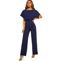 Slash Neck Belted Wide Leg Jumpsuit