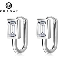 Fine Jewelry Earring Fashion Designer 925 Sterling Silver Minimalist 5*7mm 1.2ct Emerald Cut Moissanite U-shaped Hoop Earrings