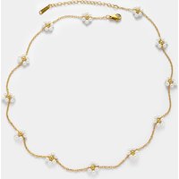 YF4068 Fashion High End 18K Gold Plated Stainless Steel Waterproof Pearl Bead Flower Choker Necklace Bracelet Waist Chains