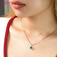 Cadermay New Arrival Fashion Necklace 7mm Main Stone Colombia Color Lab Grown Emerald 925 Silver Pendant Necklace for Women