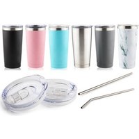 20oz Powder Coated Double Wall Vacuum Insulated Travel Stainless Steel Tumbler With Straw and Brush for Hot & Cold Drinks