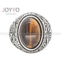 Turkey Jewelry Opal Agate Ring Vintage Men Stainless Steel Ring Hiphop Flame Pattern Tiger Eye Ring