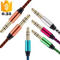 Factory Fashion Multi Colors Metal Alloy Shell Braided 1m Male to Male 3.5mm Audio Jack AUX Cable