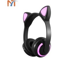 Lovely design ear headset adjustable foldable fashion cat support colorful led light wireless headphone for girls