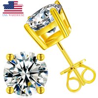 Local US Stock Luxury 7.5mm 1.5ct Women White Gold Plated 925 Sterling Silver VVS Moissanite Stud Earrings