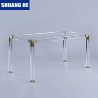 Dining Room Furniture Glass Table Top 6 Seat Crystal Wedding Table With Gold Stainless Steel Legs Acrylic Dining Table