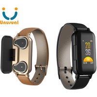 Smart Dual Headphone Fitness Bracelet T89 Heart Rate Sport Blue tooth Music earphone Waterproof Smart Watch