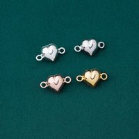 New S925 Silver Solid Heart Charms for DIY Bracelet Connectors Jewelry Sterling Silver Findings