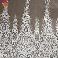 Luxury African Bridal Embroidery Mesh Lace Fabric for Wedding Dress Making European Handmade Ivory White Beaded Lace Fabrics
