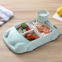 eco-friendly cute lovely car shaped children baby bamboo fiber lunch box, compartment kids food container food bento plate