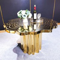 Luxury FORTUNA Dining Table Set Irregular Golden Tree Roots Etched Stainless Steel for Villa Home Hotel Kitchen Home Furniture
