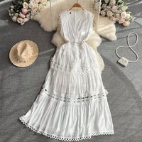 Wholesale 2026 Spring New French Retro Palace Style Hollow Out Sexy Embroidery V-Neck Waist Slim Sleeveless Women's Dress