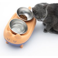 Pet Stainless Steel Double Bowl Non-slip Foldable Elevated Cat Dog Feeder Dish Food Water Ceramic Bowl