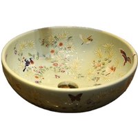 China Supplier Directly Hand Painted Porcelain Wash Bowl Luxury Bowl Flower &Bird Bathroom Counter Top Ceramic Sink