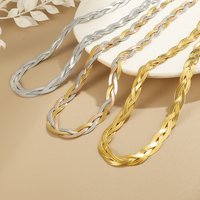 Wholesale 18K GOLD PLATED Collier Pour Femme Stainless Steel Jewelry Braided Herringbone Chain Woven Blade Necklace for Women