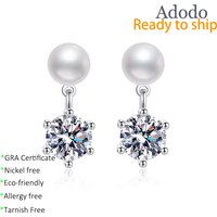 Wholesale Classic Six-prong S925 Sterling Silver 1 Carat Moissanite Genuine Natural Freshwater Pearl Stud Earrings for Lady