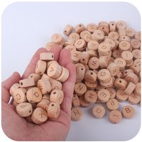 15mm Flat Round Beech Wood English Letter Alphabet Wooden Beads DIY Teething Accessories