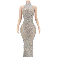 Fashion Long Dress Women Partying Diamond Crystal Halter Slit Dress Elegant Evening Gown for Women Clothing