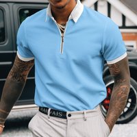 Customized Logo Pattern Men's Formal Golf for Shirts Short Sleeve Oversized Breathable Knitted Solid Print Zipper