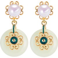 SHDIYAYUN Women's New Chinese Style Chalcedony Ping Buckle Freshwater Pearl Earrings Natural Freshwater Pearls