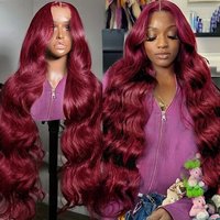 Top Quality 13*4 Lace Frontal Wig 99J Color Body Wave Brazilian Raw Hair Long Length Deep Wave Style 12A Grade Lace Front Wig