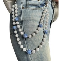 Custom 12+16mm Disco Ball Beaded Layered Pendant Bag Jeans Pant Pocket Belt Chains Rhinestone Beads Wallet Chain for Men Woman