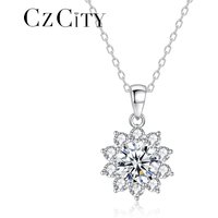CZCITY Diamond Trending Flower Zircon Shape Pendant Chain Woman Moissanite Necklace 925 Sterling Silver