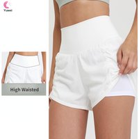 Women's 2-in-1 Athletic Shorts Lightweight Quick Dry Workout Shorts with Pockets Solid Pattern for Gym Exercise and Running