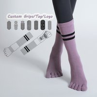 Wholesale Custom Logo 5 Toe Yoga Grip Socks Anti-Slip Thick Long Crew Length Anti-bacterial Gym Pilates Socks Knitted Customized