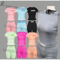 Wholesale Embroidery Custom Logo 2 Piece Loungewear Set Women Shorts Set Pants and Crop Tank Top Clothing Sets Women 2025 Summer