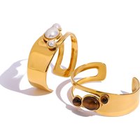 J&D 18k Gold Stainless Steel Faux Pearl Openwork Bracelet Elegant Waterproof Design