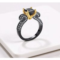 Luxury Black Gold Plated Wedding Ring Shiny Black Cubic Zircon Ring for Women Engagement Eternity Party Ring Jewelry