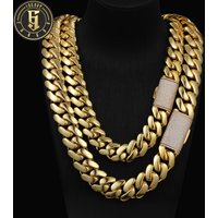 Jewelry Wholesale Heavy Iced Out Diamond Lock Buckle 18K Gold Plated Brass Rapper Chunky Cuban Link Chain Necklace