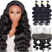 Sample Wholesale Remy Peruvian Virgin Hair Bundles with Closure Cuticles Aligned Body Wave Machine Double Weft All Colors