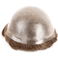Large Stock Human Hair Toupee for Man 6 Inch Long Natural Hairline Full PU Skin Remy Hair System Wigs Toupee