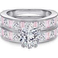 Square Princess Cut Wide Band Simulate Diamond 925 Sterling Silver Half Eternity Bridal Ring Set for Wedding Party