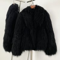 OFTBUY 2025 Winter Fashion Black Fur Coats 100% Fluffy Sheep Fur Coat Women Natural Mongolian Fur Coat Elegant Turn-down Collar