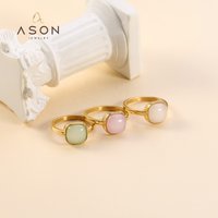 Ason Fashion Stainless Steel 18k Gold Plated Wholesale Rings Lot Color Opal Ring Jewelry Women Elegant Rectangle Ring for Couple