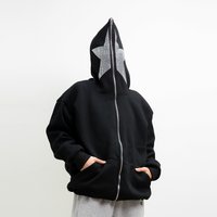 Men's Unisex Pullover Oversized Zipper Heavy Weight Y2K Black Custom Printed Eco-Friendly Full Zip Blank Full Face Rhinestone